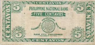 Philippine notgeld 5 Centavos, 1941 reverse