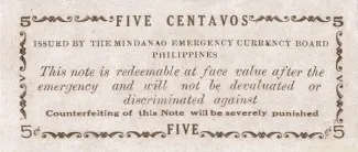 Philippine notgeld 5 Centavos, 1943-1945 reverse