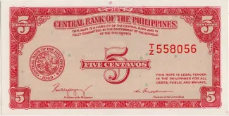 Philippine notgeld 5 Centavos, 1953 obverse