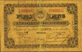 Philippine notgeld 5 Pesos Fuertes, 1896 obverse