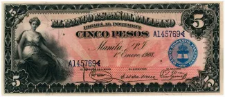 Philippine notgeld 5 Pesos, 1908 obverse