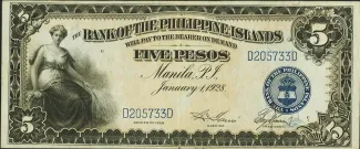 Philippine notgeld 5 Pesos, 1928-1933 obverse