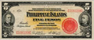 Philippine notgeld 5 Pesos, 1929 obverse
