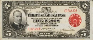 Philippine notgeld 5 Pesos, 1937 obverse