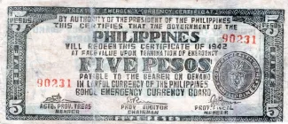 Philippine notgeld 5 Pesos, 1942 obverse