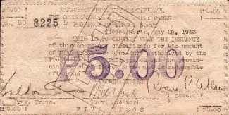 Philippine notgeld 5 Pesos, 1942 obverse