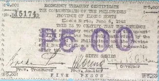 Philippine notgeld 5 Pesos, 1942 obverse