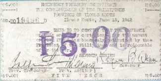 Philippine notgeld 5 Pesos, 1942 obverse