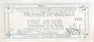 Philippine notgeld 5 Pesos, 1942 obverse