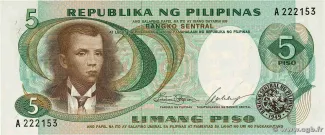 Philippine notgeld 5 Piso, 1969 obverse