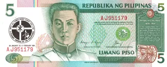 Philippine notgeld 5 Piso, 1991 P-179 obverse