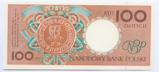 Poland 100 Zlotys, 1990 P-170 reverse