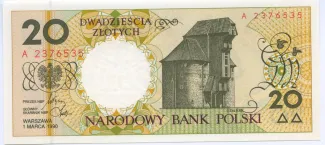Poland 20 Zlotys, 1990 P-168 obverse