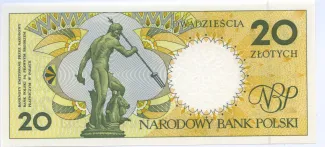 Poland 20 Zlotys, 1990 P-168 reverse