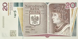 Poland 20 Zlotys, 2015 P-188 obverse