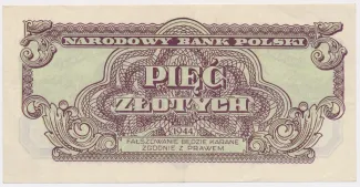 Poland 5 Zlotys, 1944 reverse
