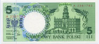 Poland 5 Zlotys, 1990 P-166 obverse
