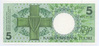Poland 5 Zlotys, 1990 P-166 reverse