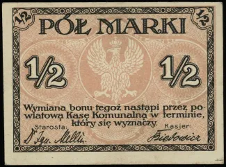 Polish notgeld 0.5 Marka, 1920 reverse