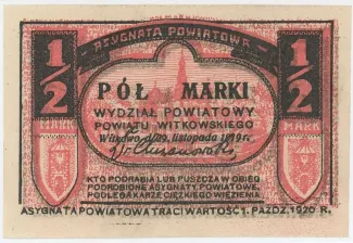 Polish notgeld 0.5 Marki, 1919 obverse