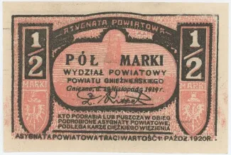 Polish notgeld 0.5 Marki, 1919 reverse