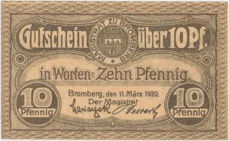 Polish notgeld 10 Fenigów, 1920 reverse