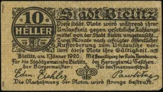 Polish notgeld 10 Halerzy, 1920 reverse