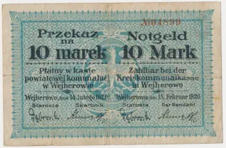 Polish notgeld 10 Marks, 1920 obverse