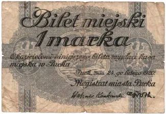 Polish notgeld 1 Mark, 1920 obverse