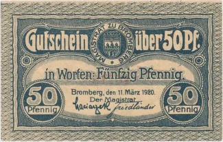 Polish notgeld 50 Fenigów, 1920 reverse