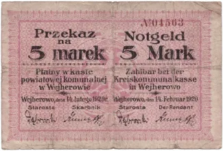 Polish notgeld 5 Marks, 1920 obverse