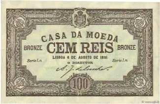 Portugal 100 Réis, 1891 obverse