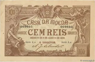Portugal 100 Réis, 1891 obverse