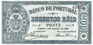Portugal 200 Réis, 1891 obverse
