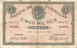 Portugal 5.000 Réis 3rd., 1891-1892 obverse