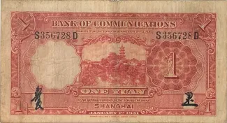 Republic of China 1 Yuan, 20 reverse