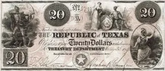 Republic of Texas 20 Dollars, 1839-1841