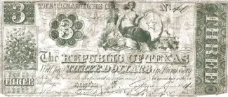 Republic of Texas 3 Dollars, 1839-1841