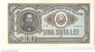 Romania 100 Lei, 1952 obverse