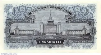 Romania 100 Lei, 1952 reverse