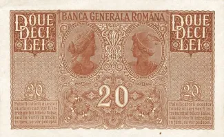 Romania 20 Lei, 1917 reverse