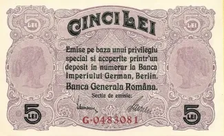 Romania 5 Lei, 1917 obverse