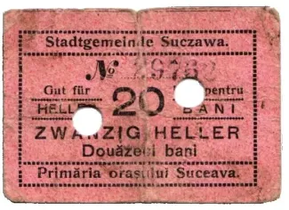 Romanian notgeld 20 Heller, 1916 obverse
