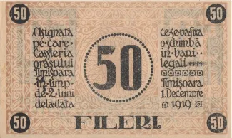 Romanian notgeld 50 Fileri,  reverse