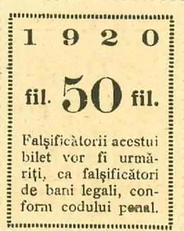 Romanian notgeld 50 Fileri, 1920 reverse