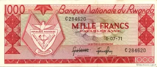 Rwanda 1.000 Francs, 1964-1976 obverse