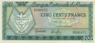 Rwanda 500 Francs, 1964-1976 obverse
