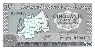 Rwanda 50 Francs, 1964-1976 obverse