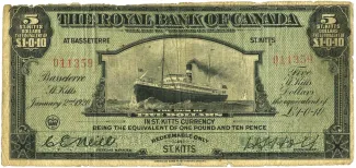 Saint Kitts and Nevis 5 Dollars, 1920 obverse