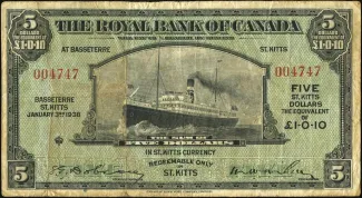 Saint Kitts and Nevis 5 Dollars, 1938 obverse